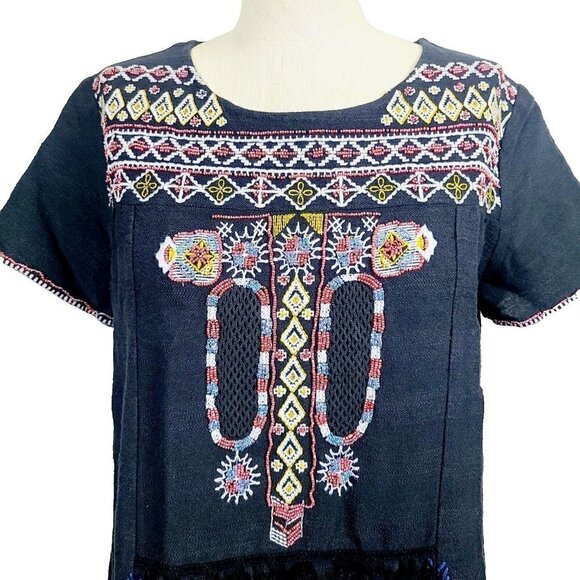 Corey Lynn Calter Mahiri Dress S‎ Black Multicolor Beaded Embroidered Azt… - Picture 2 of 8